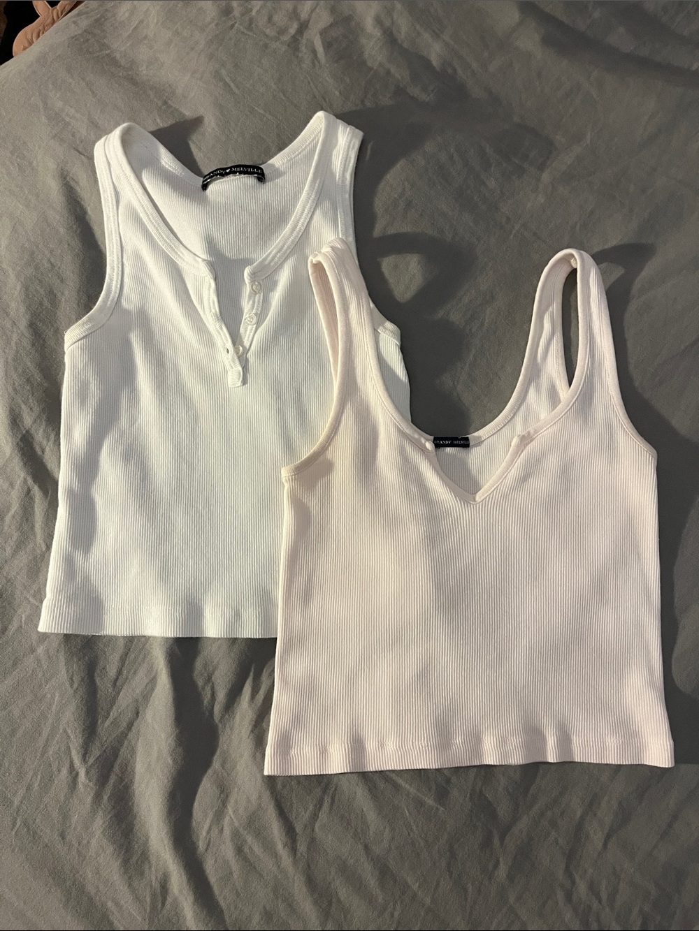 Brandy Melville Classic Ribbed Tank Duo - White & Light Pink